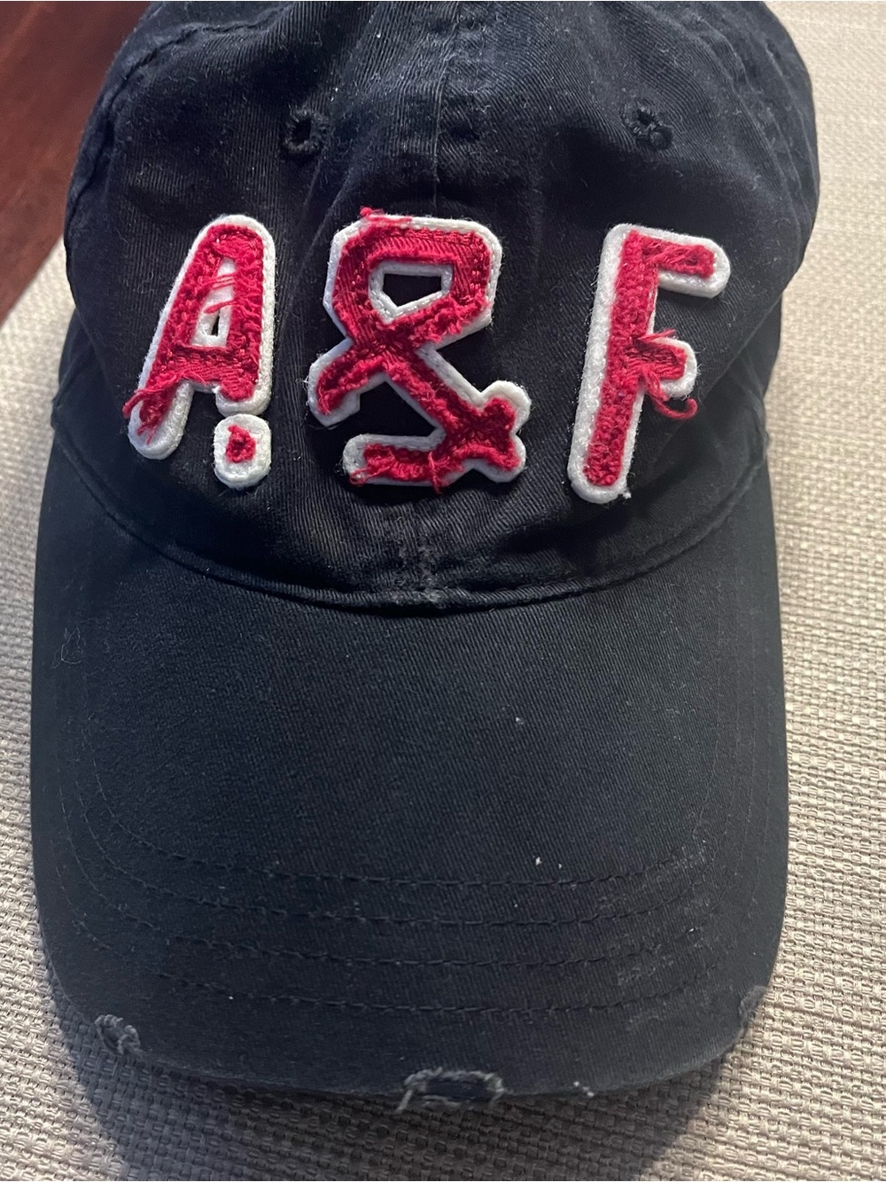 Abercrombie & Fitch Black Baseball Cap with Red & White Accents